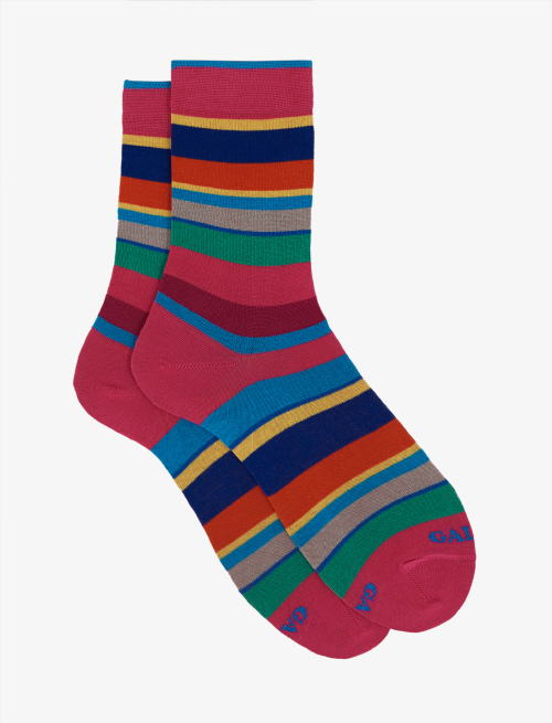 Women's short hyacinth light cotton socks with multicolured stripes - Third Selection | Gallo 1927 - Official Online Shop