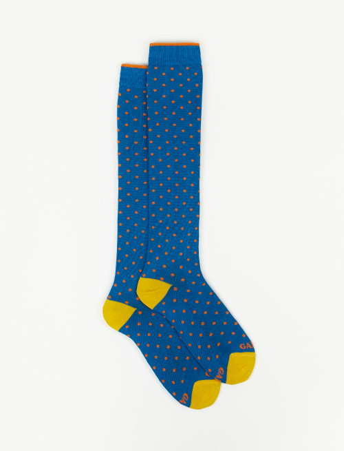 Women's long Aegean blue light cotton socks with polka dots - New In | Gallo 1927 - Official Online Shop