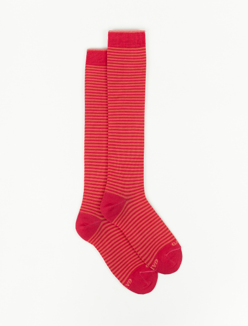 Women's long cherry red light cotton socks with Windsor stripes - Windsor | Gallo 1927 - Official Online Shop