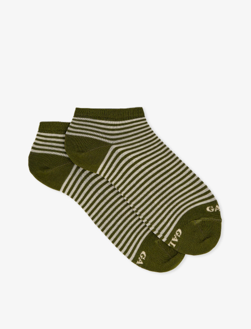 Women's army green light cotton ankle socks with Windsor stripes - Invisible | Gallo 1927 - Official Online Shop
