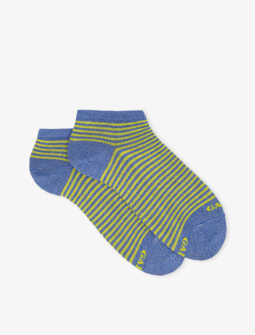 Women's denim blue light cotton ankle socks with Windsor stripes - Invisible | Gallo 1927 - Official Online Shop