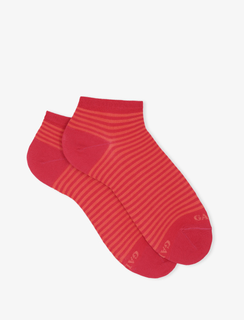 Women's cherry red light cotton ankle socks with Windsor stripes - Windsor | Gallo 1927 - Official Online Shop