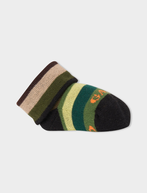 Kids' black cotton booties with multicoloured stripes - Booties | Gallo 1927 - Official Online Shop