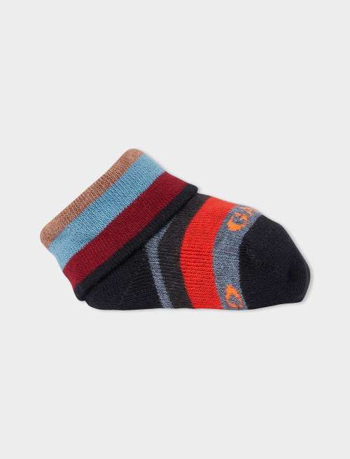Kids' blue/iris cotton booties with multicoloured stripes - Booties | Gallo 1927 - Official Online Shop
