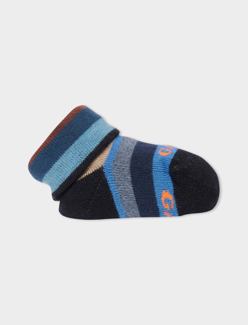 Kids' blue/sand cotton booties with multicoloured stripes - Booties | Gallo 1927 - Official Online Shop