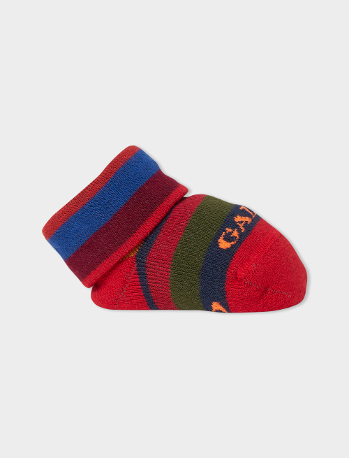 Kids' red cotton booties with multicoloured stripes - Booties | Gallo 1927 - Official Online Shop