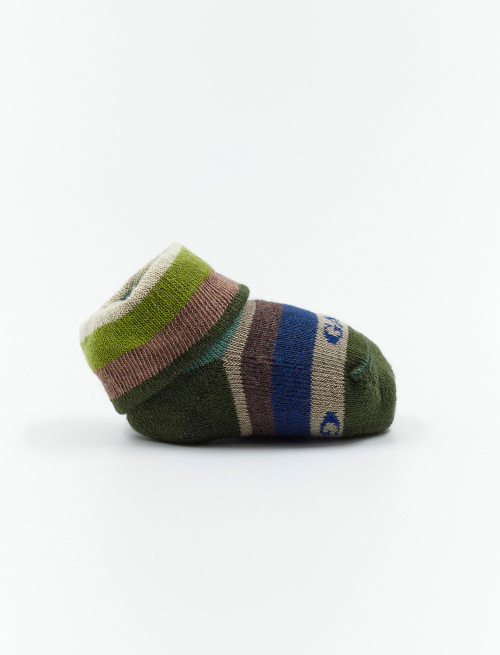Kids' moss green cotton booties with multicoloured stripes - Booties | Gallo 1927 - Official Online Shop