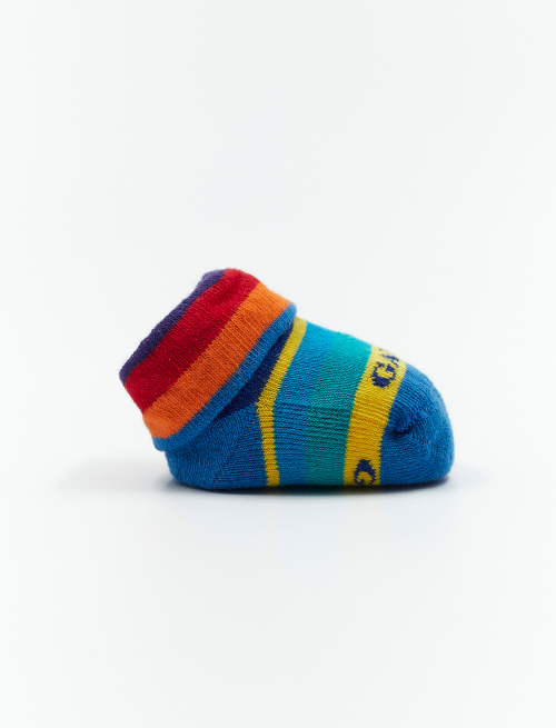 Kids' aegean blue cotton booties with multicoloured stripes | Gallo 1927 - Official Online Shop