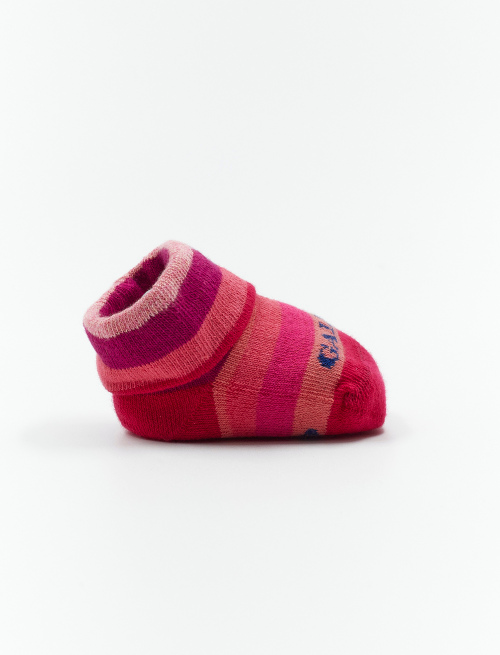 Kids' ruby cotton booties with multicoloured stripes | Gallo 1927 - Official Online Shop