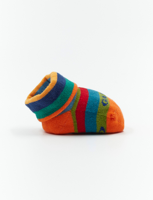 Kids' orange cotton booties with multicoloured stripes | Gallo 1927 - Official Online Shop