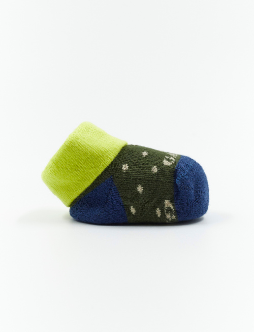 Kids' moss green cotton booties with polka dots | Gallo 1927 - Official Online Shop
