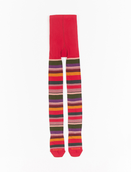 Kids' carmine red cotton tights with multicoloured stripes - Tights | Gallo 1927 - Official Online Shop