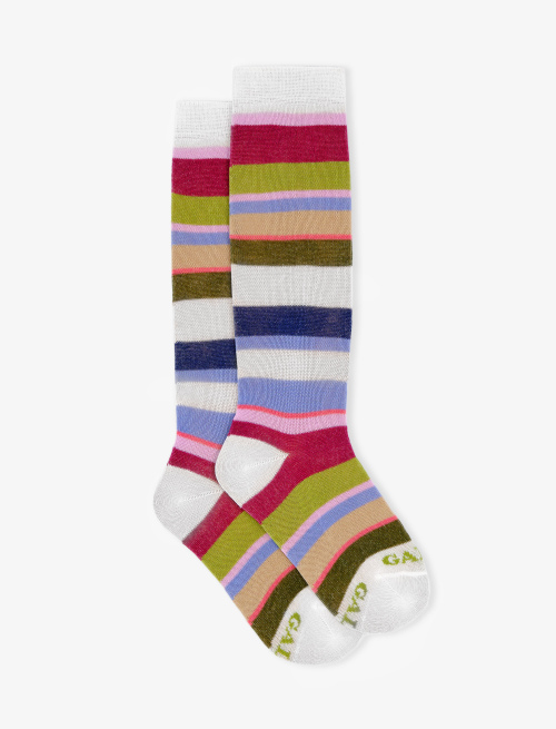 Kids' long white light cotton socks with multicoloured stripes - Socks | Gallo 1927 - Official Online Shop