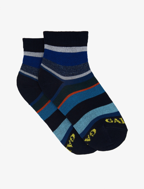 Kids' ocean blue light cotton sneaker socks with multicoloured stripes - Socks | Gallo 1927 - Official Online Shop