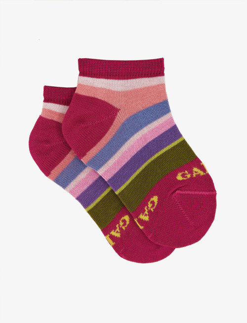 Kids' fuchsia light cotton ankle socks with multicoloured stripes - Socks | Gallo 1927 - Official Online Shop
