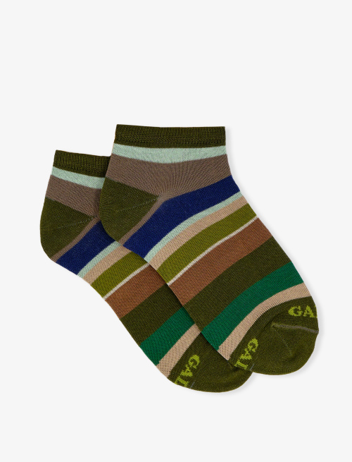 Kids' army green light cotton ankle socks with multicoloured stripes - Kid | Gallo 1927 - Official Online Shop