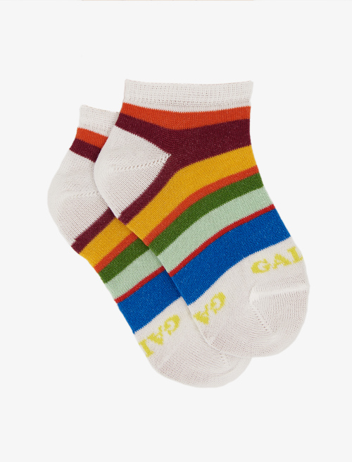 Kids' white light cotton ankle socks with multicoloured stripes - Socks | Gallo 1927 - Official Online Shop