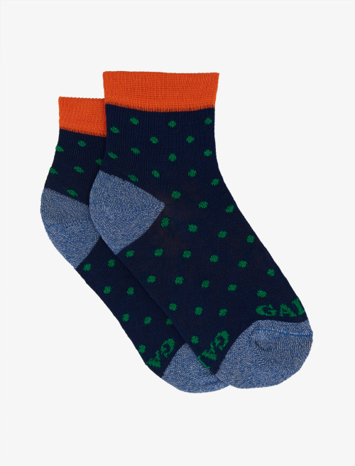Kids' royal blue light cotton sneaker socks with polka dot pattern - Kid | Gallo 1927 - Official Online Shop