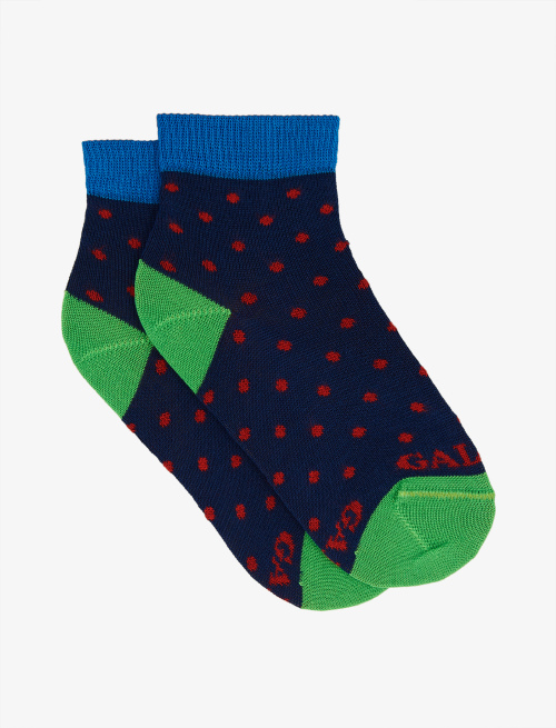 Kids' royal blue  light cotton sneaker socks with polka dot pattern - Socks | Gallo 1927 - Official Online Shop