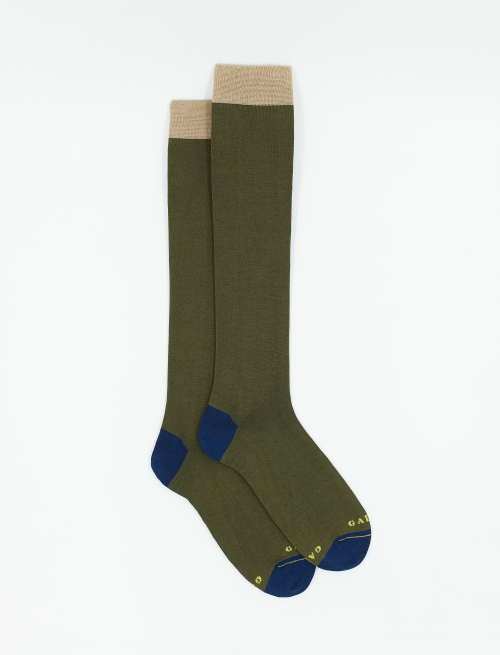 Men's long plain army green socks in ultra-light cotton - Long | Gallo 1927 - Official Online Shop