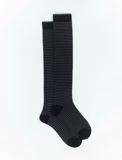 Men's long black cotton socks with Windsor stripes | Gallo 1927 - Official Online Shop