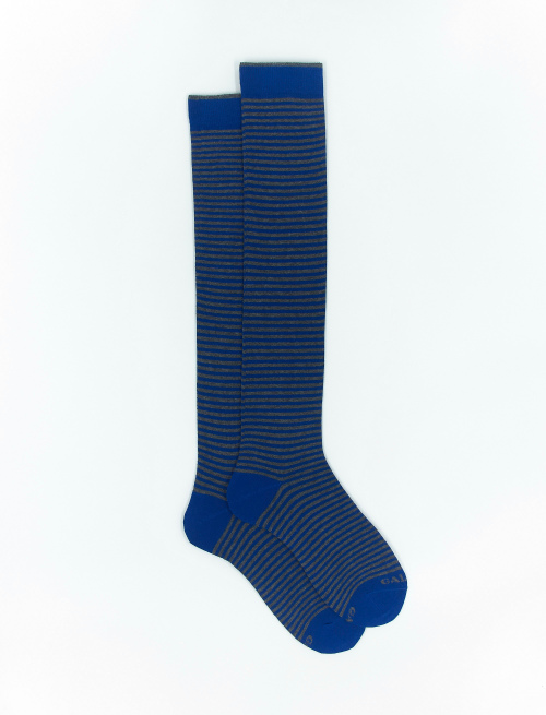 Men's long dark blue cotton socks with Windsor stripes | Gallo 1927 - Official Online Shop