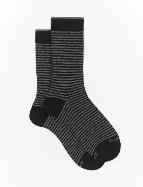 Men's short black cotton socks with Windsor stripes | Gallo 1927 - Official Online Shop