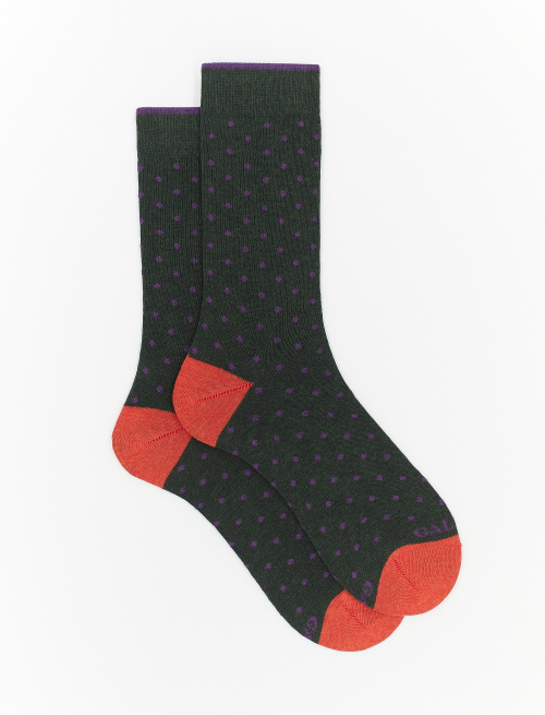 Men's short forest green cotton socks with polka dots - Polka Dot Gallo | Gallo 1927 - Official Online Shop