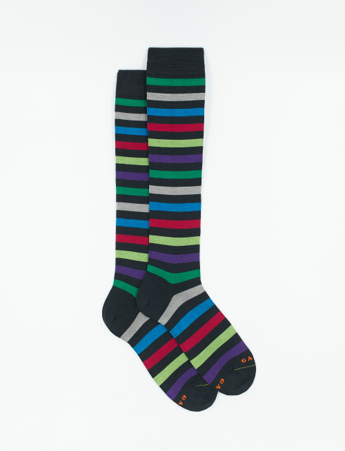 Men's long smoke grey ultra-light cotton socks with even stripes - Long | Gallo 1927 - Official Online Shop