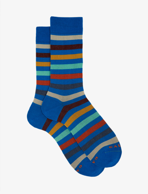 Men's short topaz blue ultra-light cotton socks with even stripes - Man | Gallo 1927 - Official Online Shop