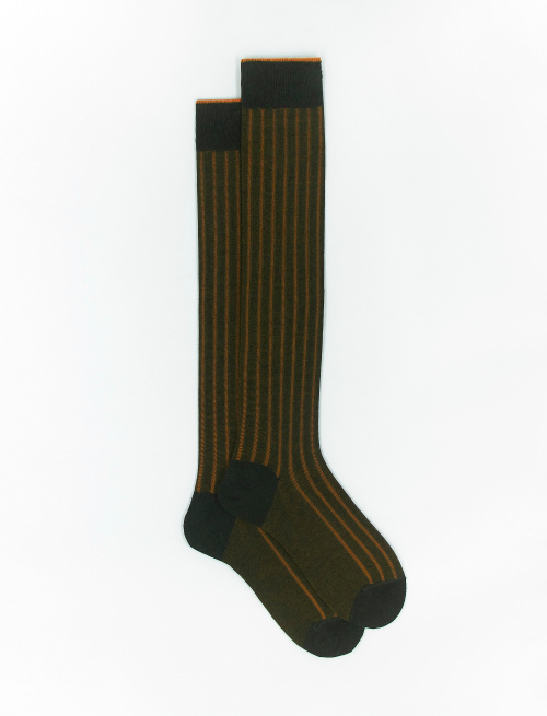 Men's long forest green plated cotton socks with wide rib stitch - Vanisè | Gallo 1927 - Official Online Shop