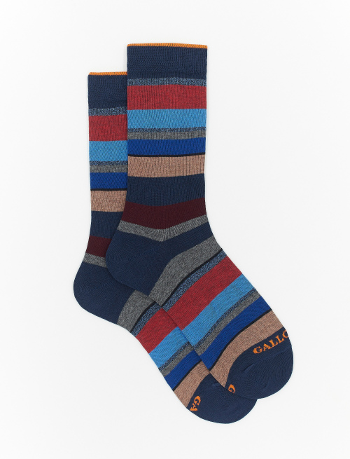 Men's short royal blue and blue cotton socks with multicoloured stripes - Multicolor | Gallo 1927 - Official Online Shop
