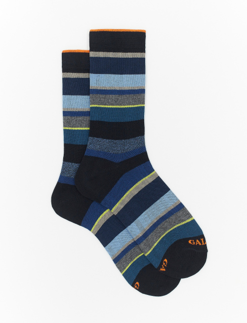 Men's short blue cotton socks with multicoloured stripes - Multicolor | Gallo 1927 - Official Online Shop
