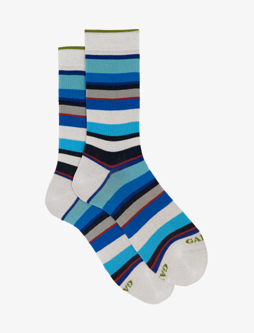 Men's short white light cotton socks with multicoloured stripes - Short | Gallo 1927 - Official Online Shop
