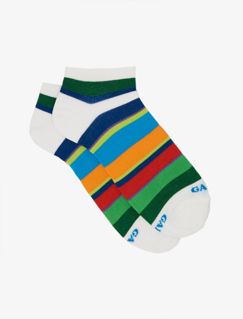 Men's white light cotton ankle socks with multicoloured stripes - Socks | Gallo 1927 - Official Online Shop