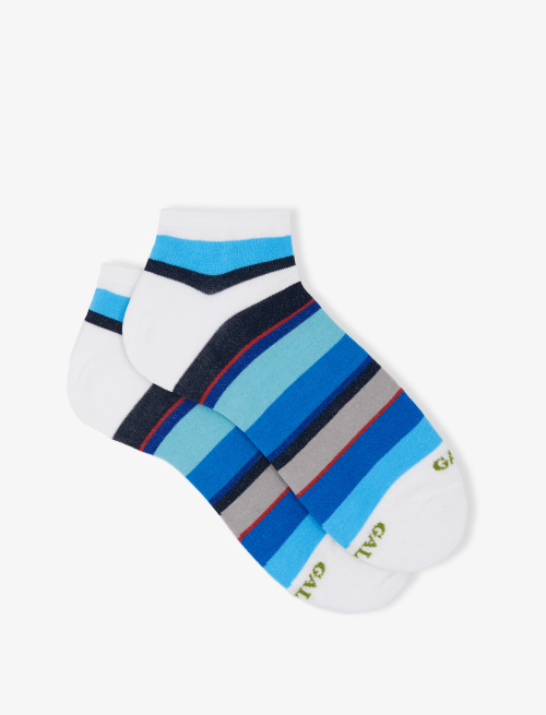 Men's white light cotton ankle socks with multicoloured stripes - Invisible | Gallo 1927 - Official Online Shop