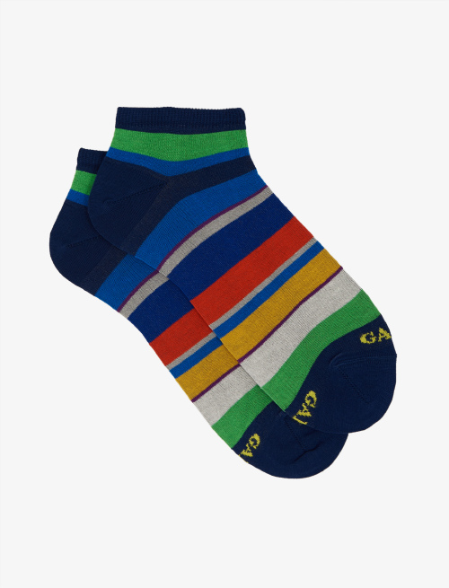 Men's royal blue light cotton ankle socks with multicoloured strieps - Socks | Gallo 1927 - Official Online Shop