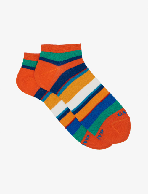 Men's lobster red light cotton ankle socks with multicoloured stripes - Socks | Gallo 1927 - Official Online Shop