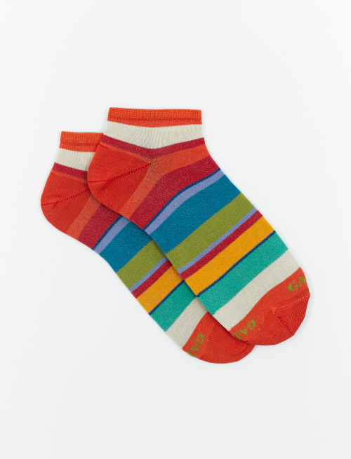 Men's pumpkin light cotton ankle socks with multicoloured stripes - Invisible | Gallo 1927 - Official Online Shop
