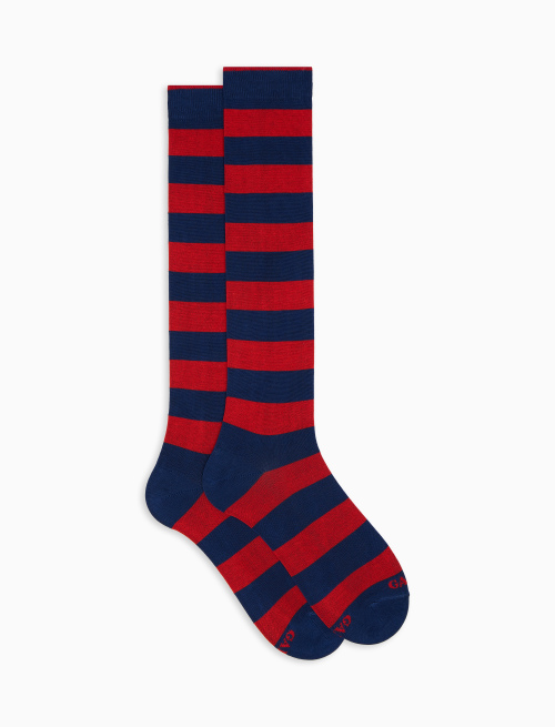 Men's long royal blue light cotton socks with two-tone stripes - Long | Gallo 1927 - Official Online Shop