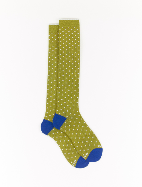 Men's long grass green light cotton socks with polka dots - Polka Dot Gallo | Gallo 1927 - Official Online Shop