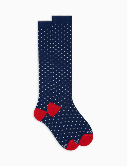 Men's long royal blue light cotton socks with polka dots - Man | Gallo 1927 - Official Online Shop