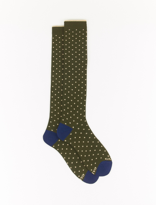 Men's long army green light cotton socks with polka dots - Polka Dot Gallo | Gallo 1927 - Official Online Shop
