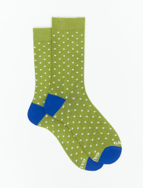 Men's short grass green light cotton socks with polka dots - Short | Gallo 1927 - Official Online Shop