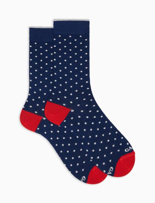 Men's short royal blue light cotton socks with polka dots - Short | Gallo 1927 - Official Online Shop