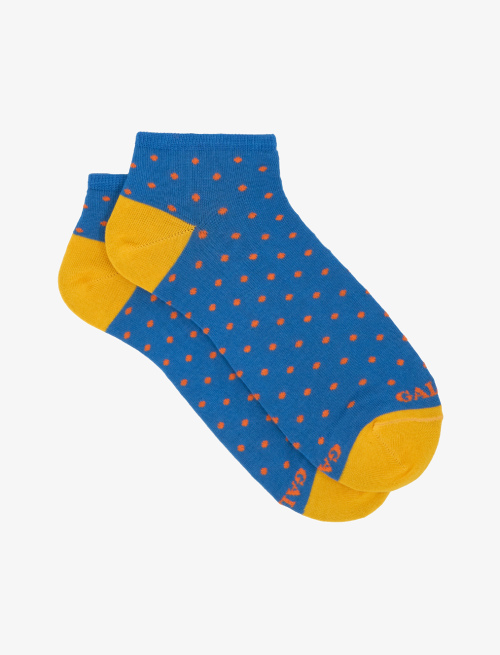 Men's Aegean blue light cotton ankle socks with polka dots - Invisible | Gallo 1927 - Official Online Shop