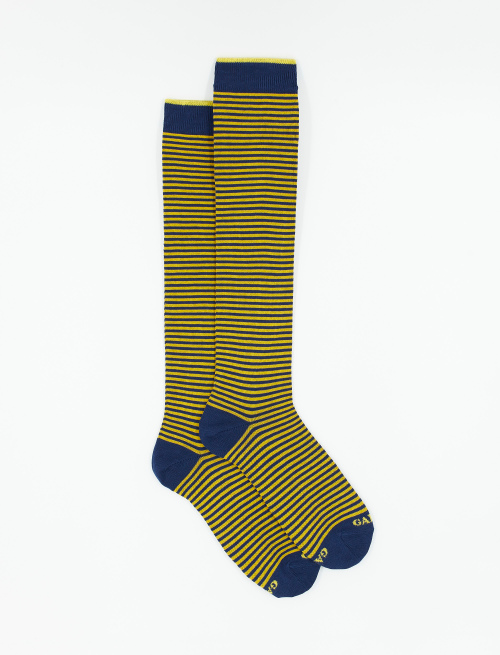 Men's long royal blue/daffodil light cotton socks with Windsor stripes - Long | Gallo 1927 - Official Online Shop