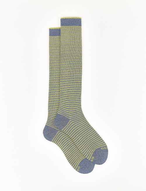 Men's long denim blue light cotton socks with Windsor stripes - Long | Gallo 1927 - Official Online Shop