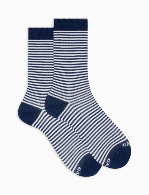 Men's short royal blue light cotton socks with Windsor stripes - Short | Gallo 1927 - Official Online Shop