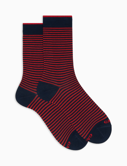 Men's short ocean blue/amaranth light cotton socks with Windsor stripes - Short | Gallo 1927 - Official Online Shop